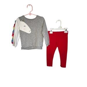Carter’s girls’ unicorn sweatshirt/Jumping Beans red leggings Size 3T